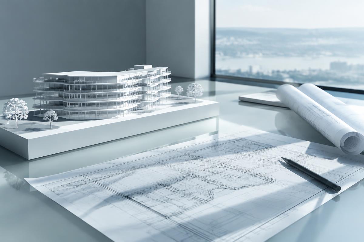 Arkitekturmodell som illustrerar företagstillväxt